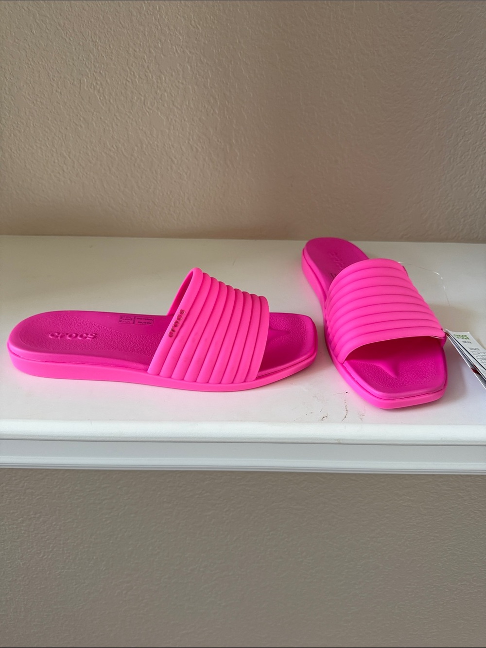 CROCS Women's Ribbed Slide Sandals in Hot Pink
